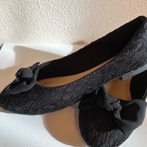 Musshoe black lace with bow ballet flats size 7